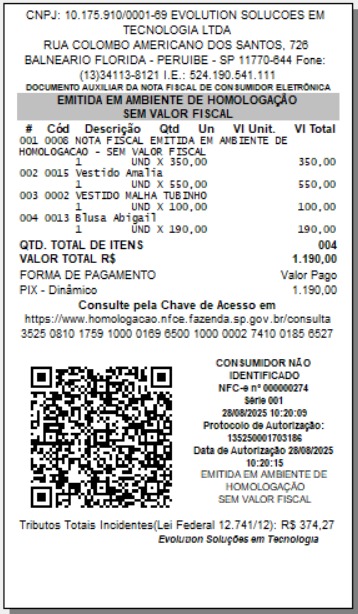 CUPOM FISCAL ELETRÔNICO MODELO 65