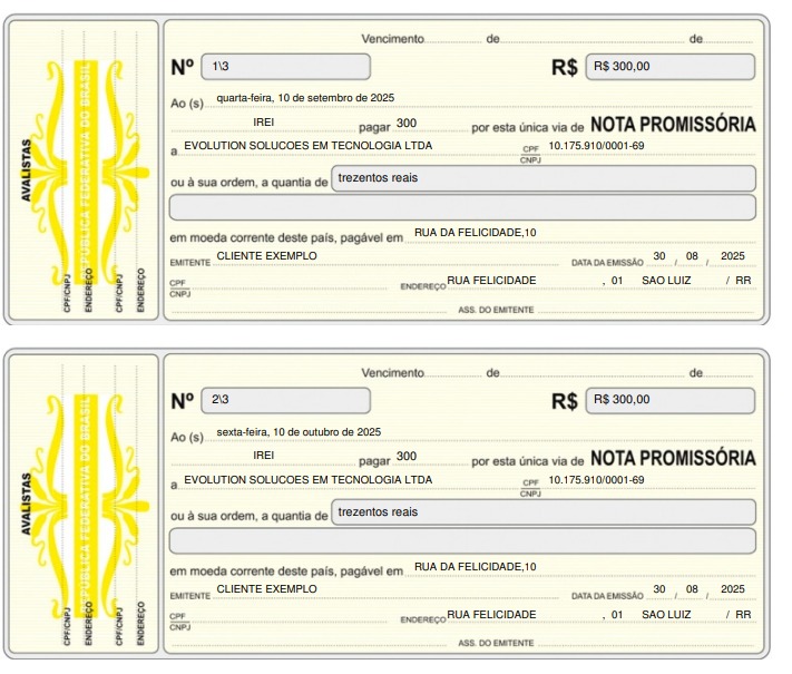 NOTAS PROMISSÓRIAS POR PARCELA